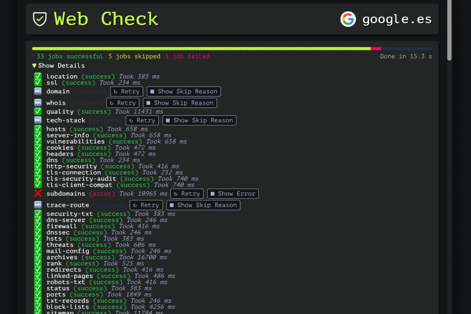 Analizar páginas web con Web Check
