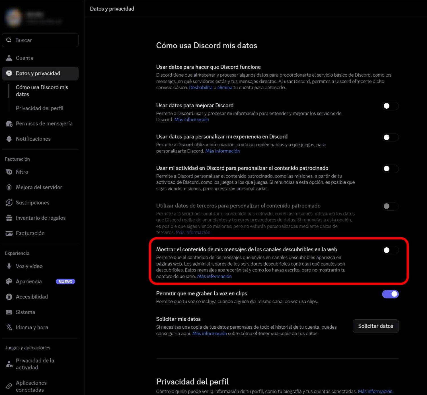 Desactivar mensajes Discord Google